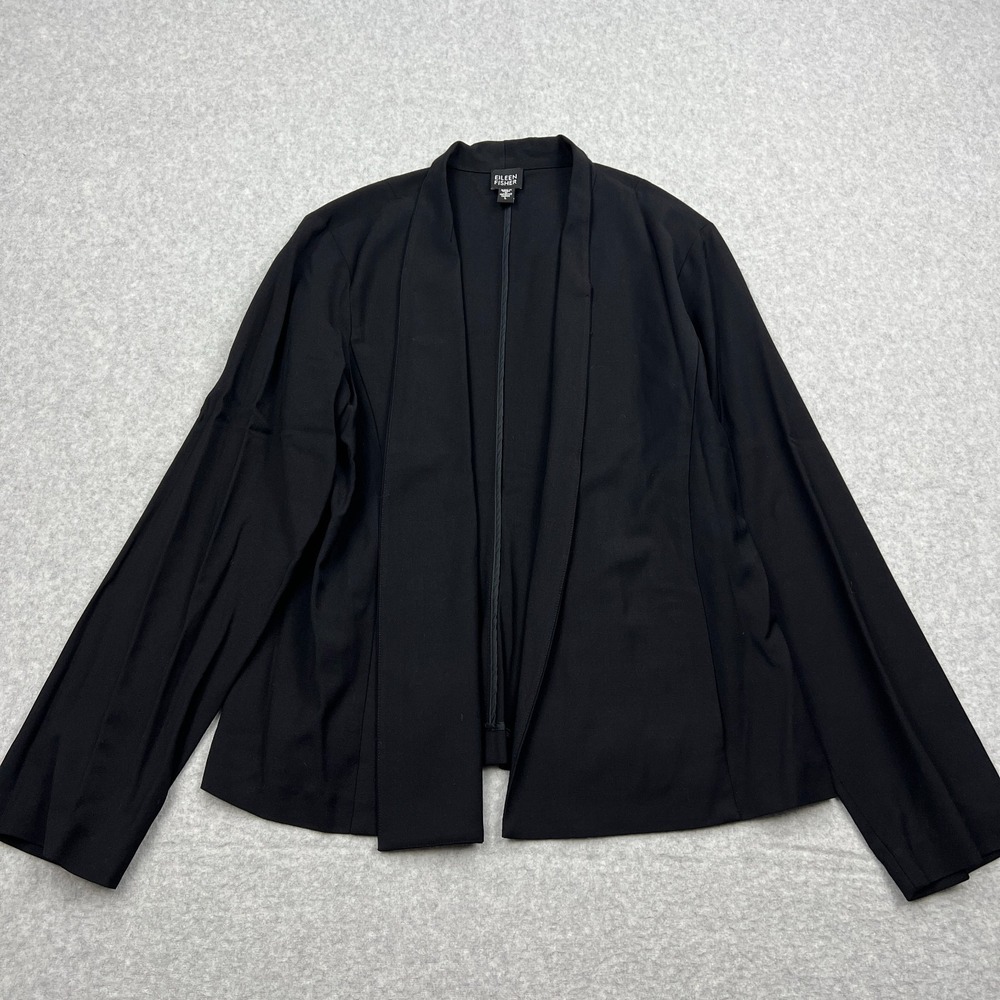 Eileen Fisher Blazer Cardigan Women's Large Black Open‎ Front Wool Work Jacket